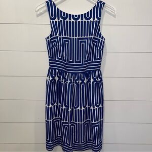 Trina Turk Navy & White Walk Linea Egyptian Deco Print Dress Womens Size 2